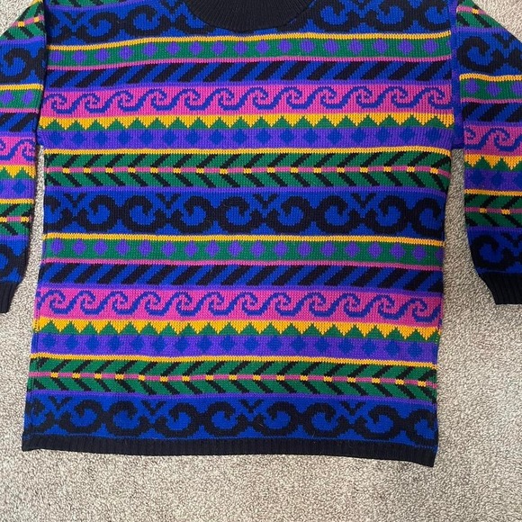 80s vintage multi-coloured knit crewneck pullover sweater - Picture 2 of 8